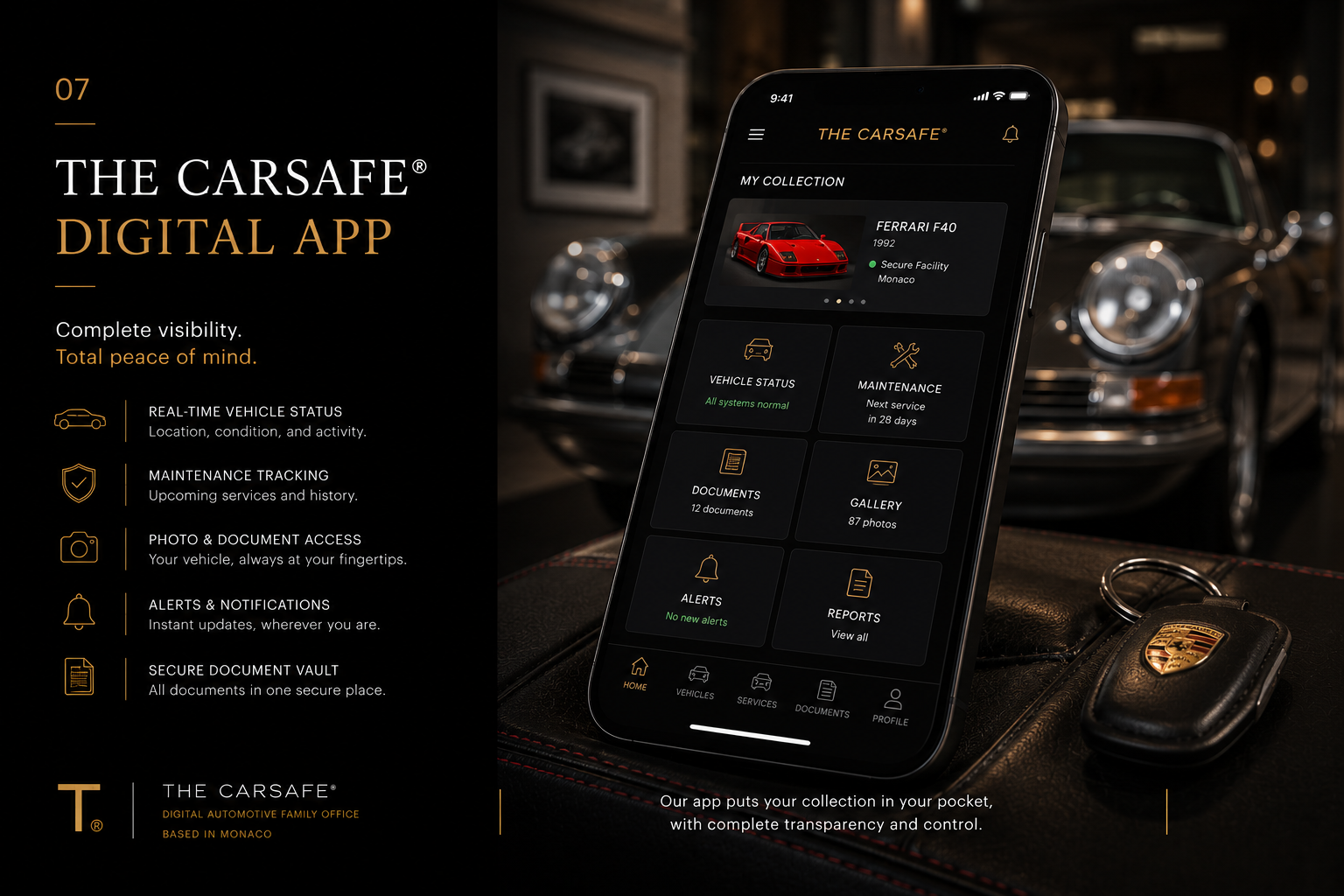 The Carsafe digital app — collection, services and documents on iPhone